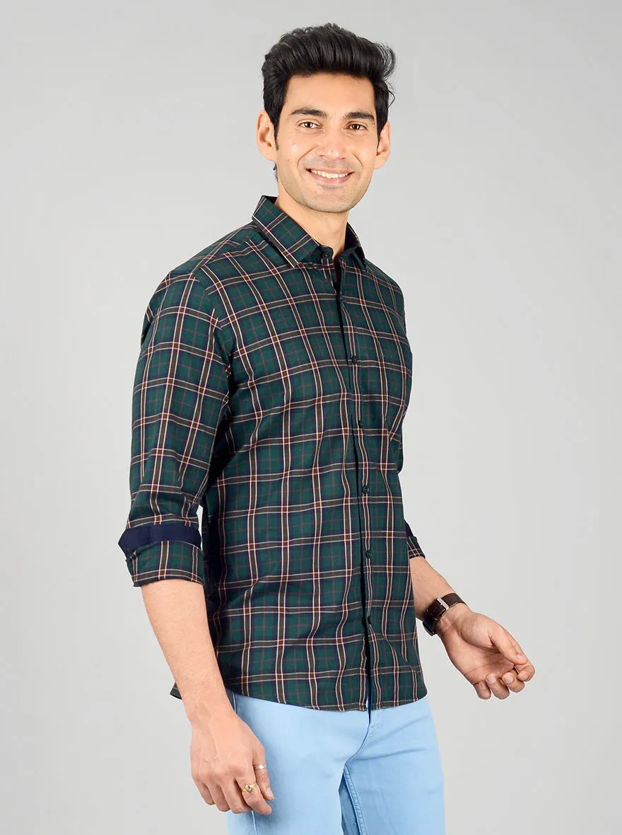 Bistro Green Checked Slim Fit Casual Shirt | JadeBlue