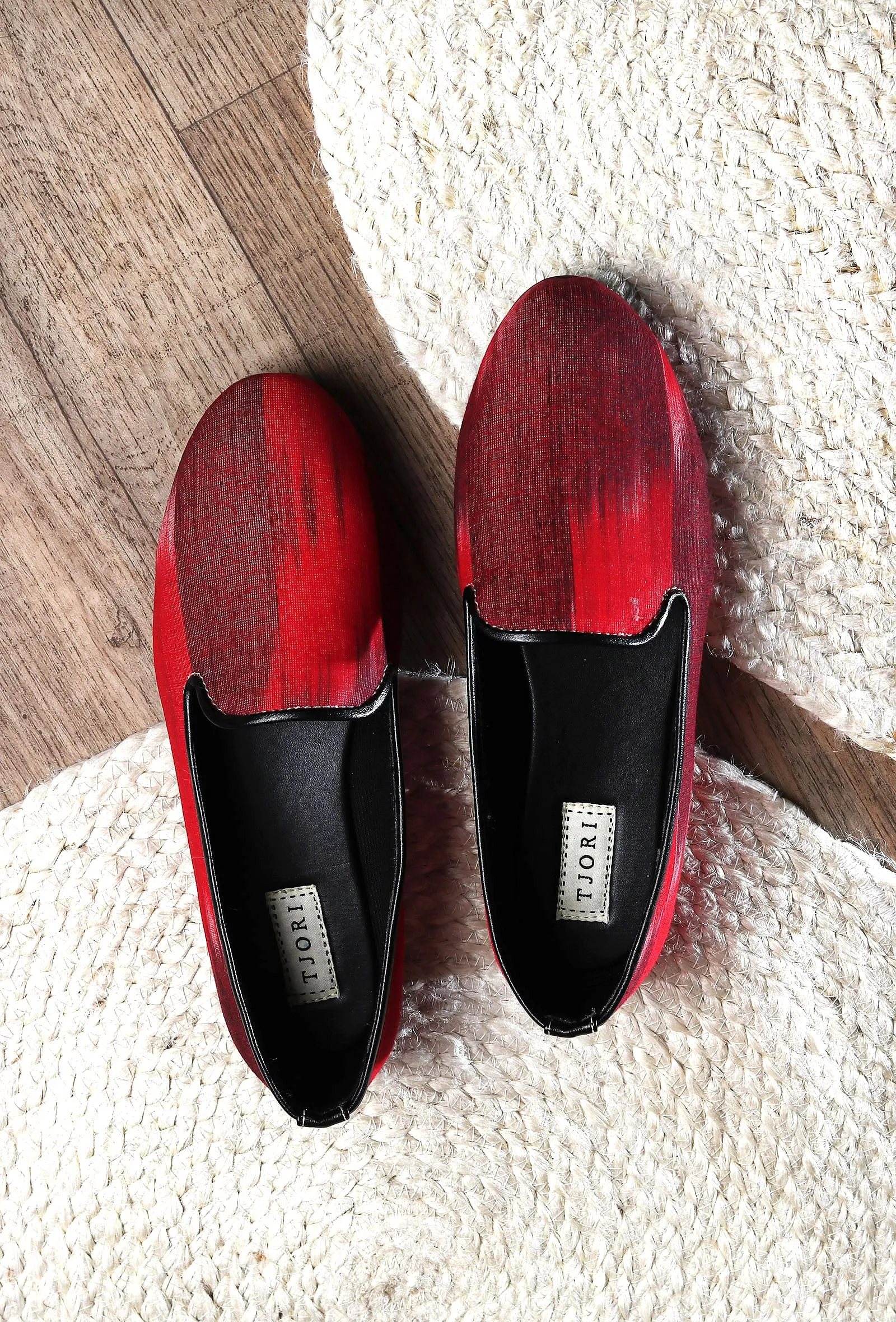 Black & Red Ikat Print Flat Cruelty Free Leather Ballerinas