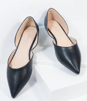 Black Leatherette Pointed Toe Flats