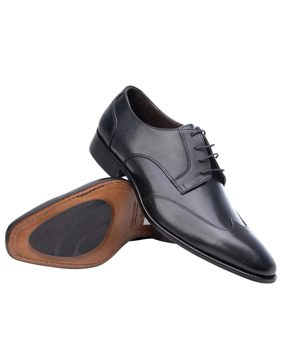 Black Made in Italy Wing Tip Oxford Shoes