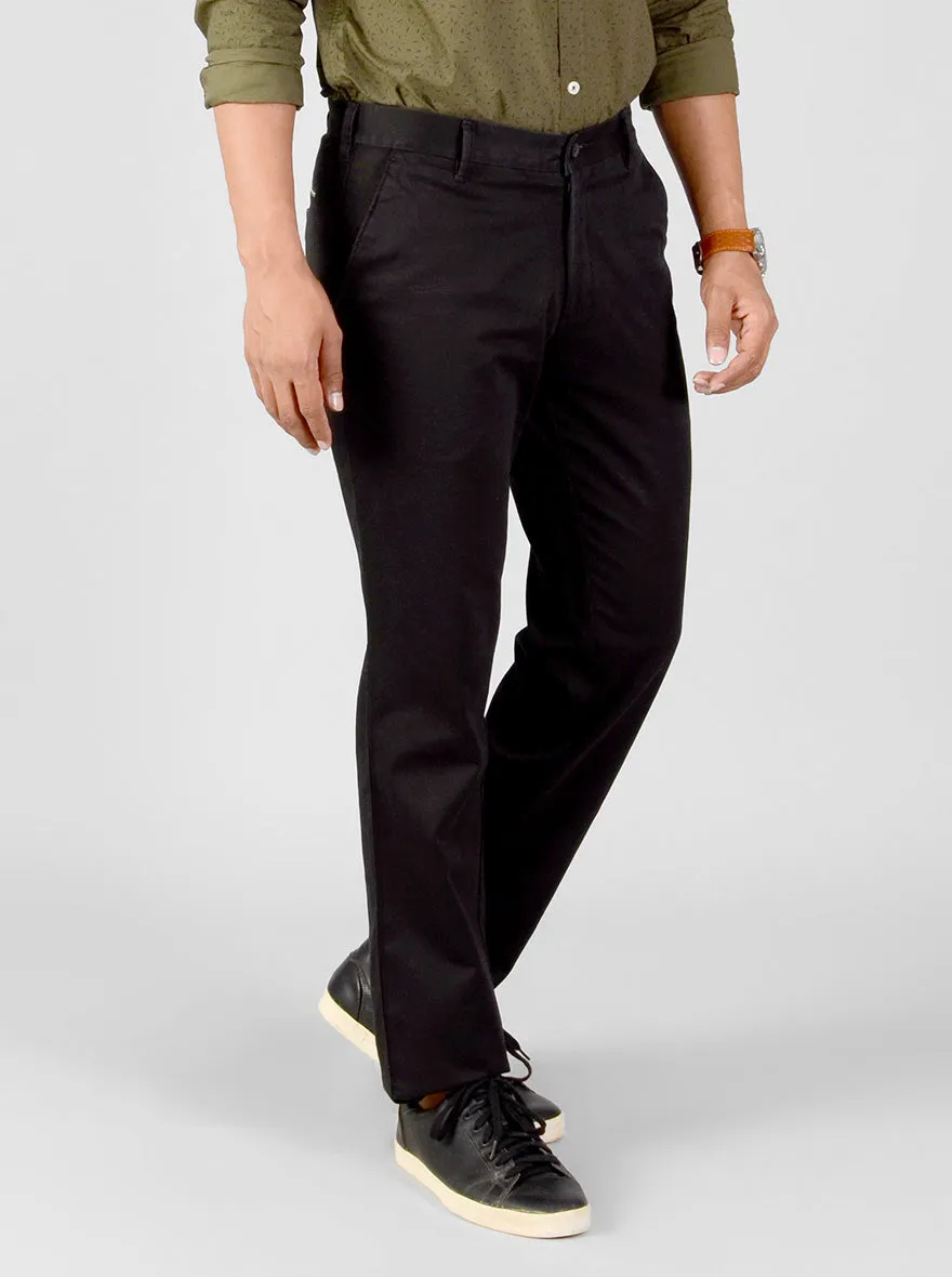 Black Self Textured Slim Fit Casual Trouser | Greenfibre