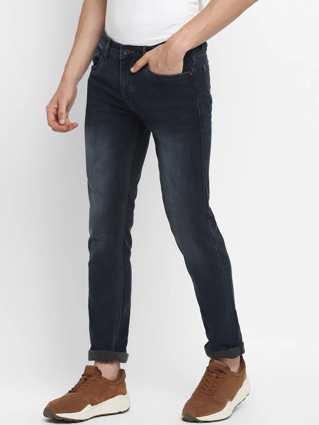 Blue Narrow Fit Cotton Stretch Jeans