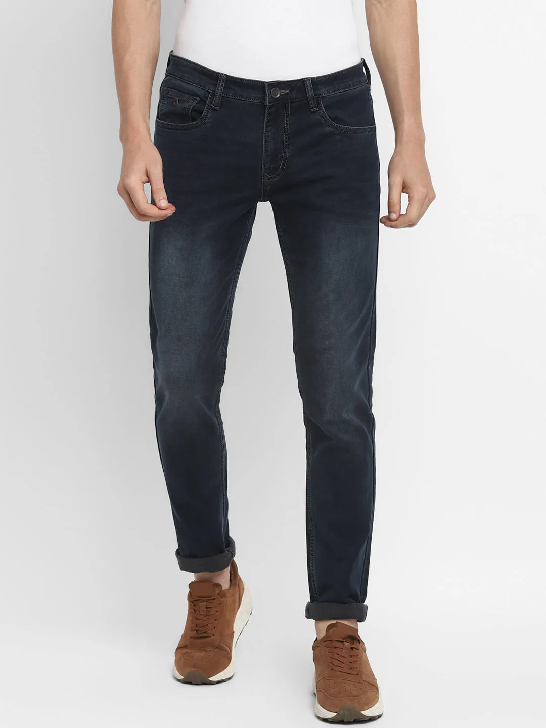 Blue Narrow Fit Cotton Stretch Jeans