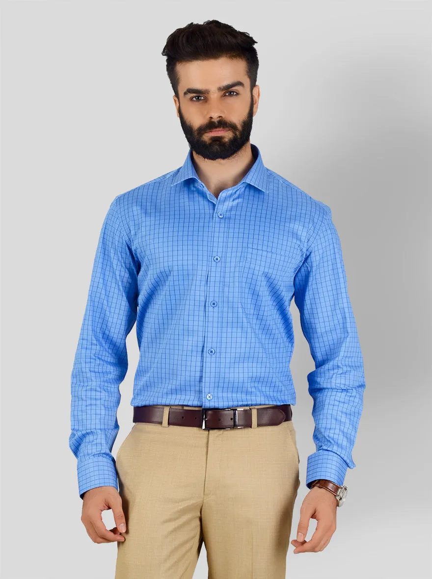 Bonnie Blue Checked Slim Fit Evening Wear Shirt | Metal