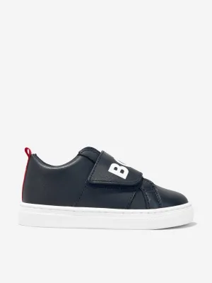 BOSS Boys Leather Logo Trainers In Navy