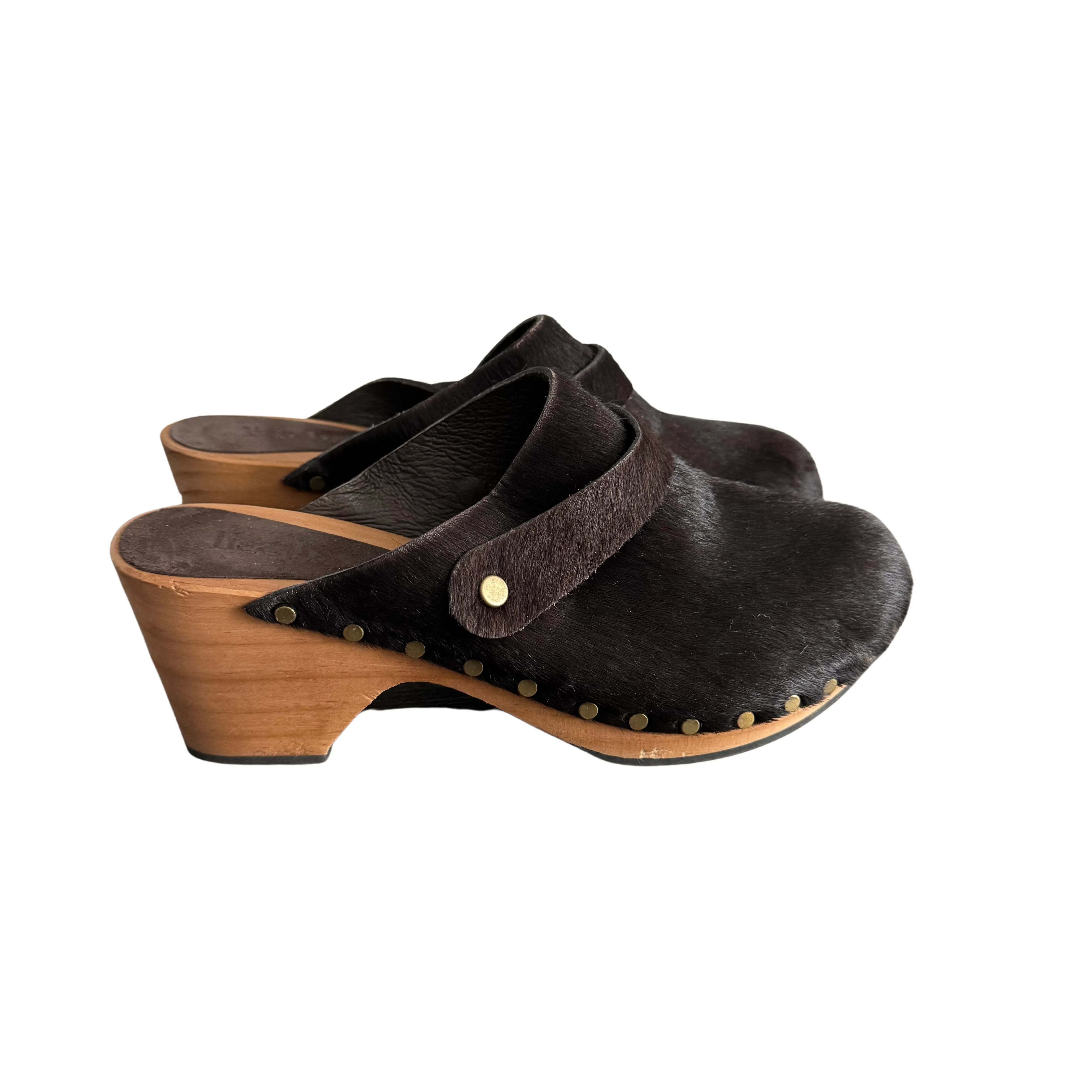 Brown Cow Hair Clogs