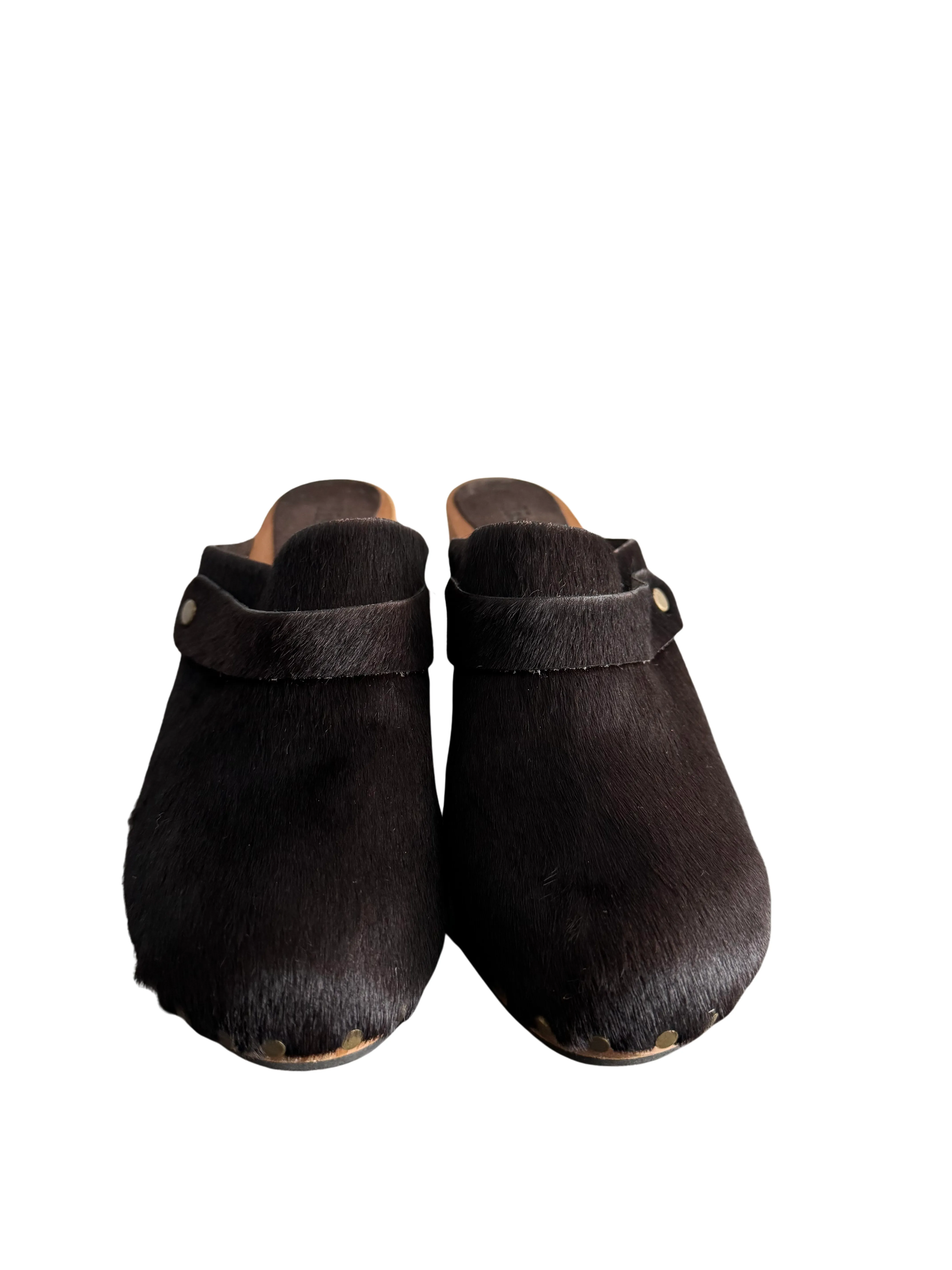 Brown Cow Hair Clogs