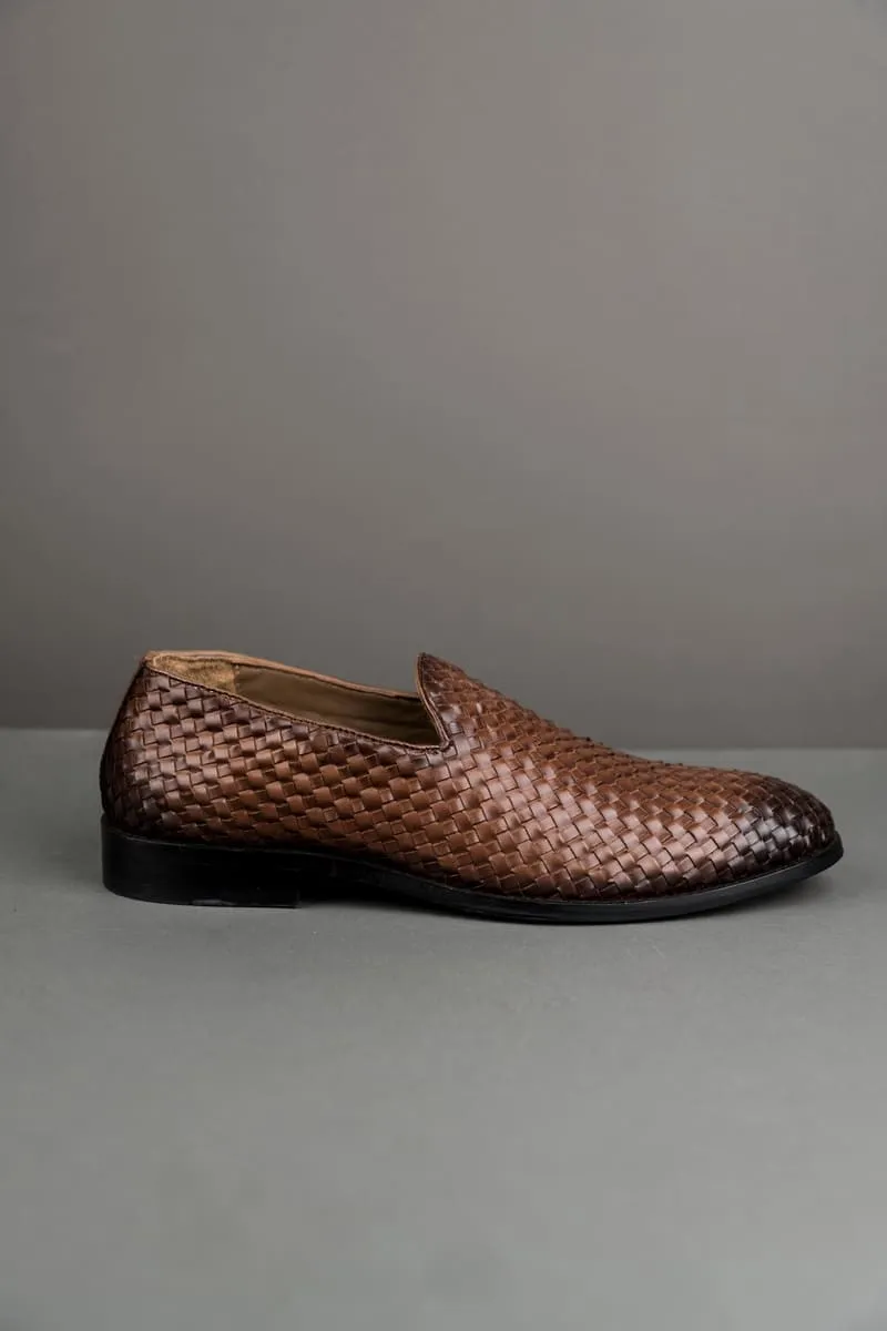 Brown Textured Pattern Leather Shoes