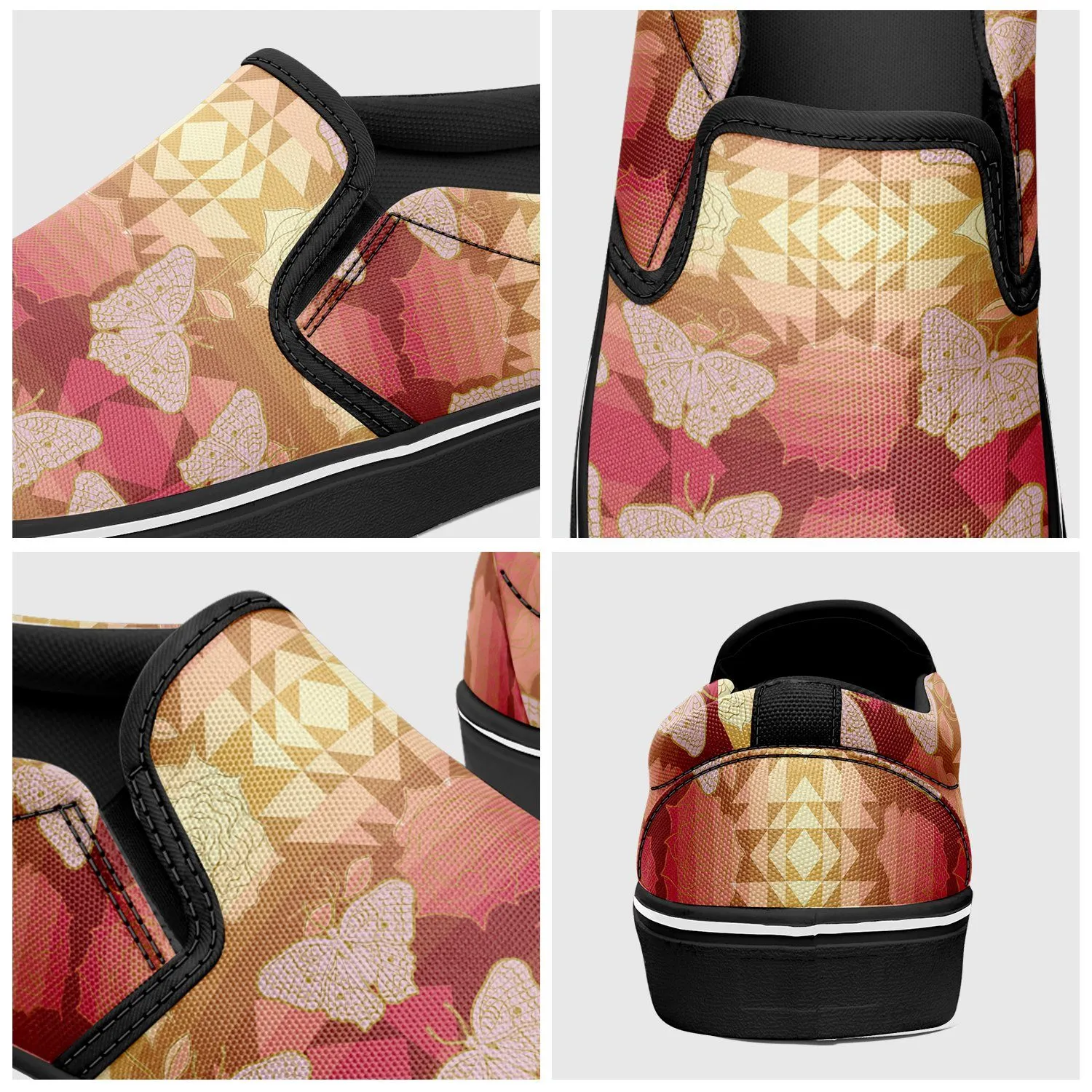 Butterfly and Roses on Geometric Otoyimm Kid's Canvas Slip On Shoes