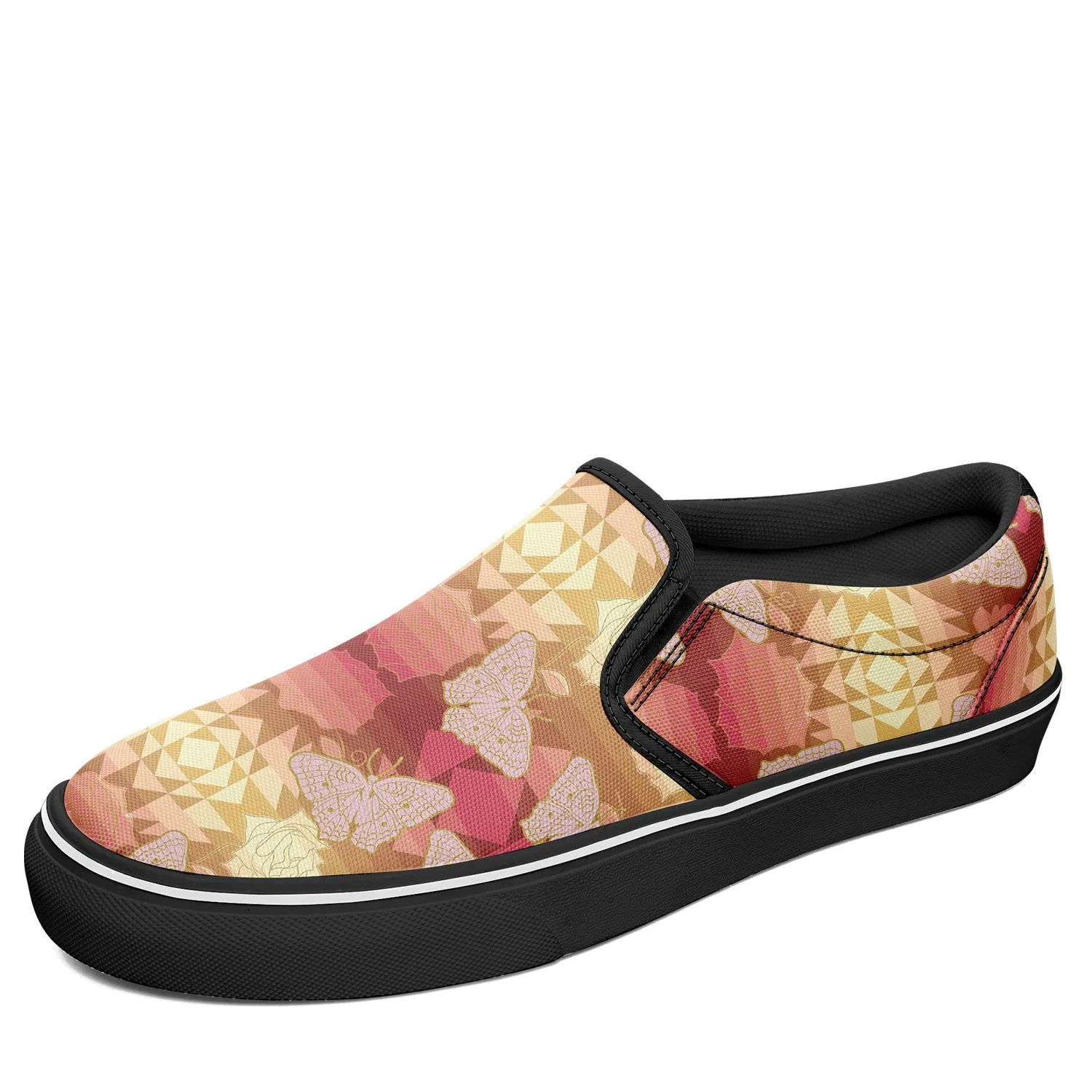 Butterfly and Roses on Geometric Otoyimm Kid's Canvas Slip On Shoes