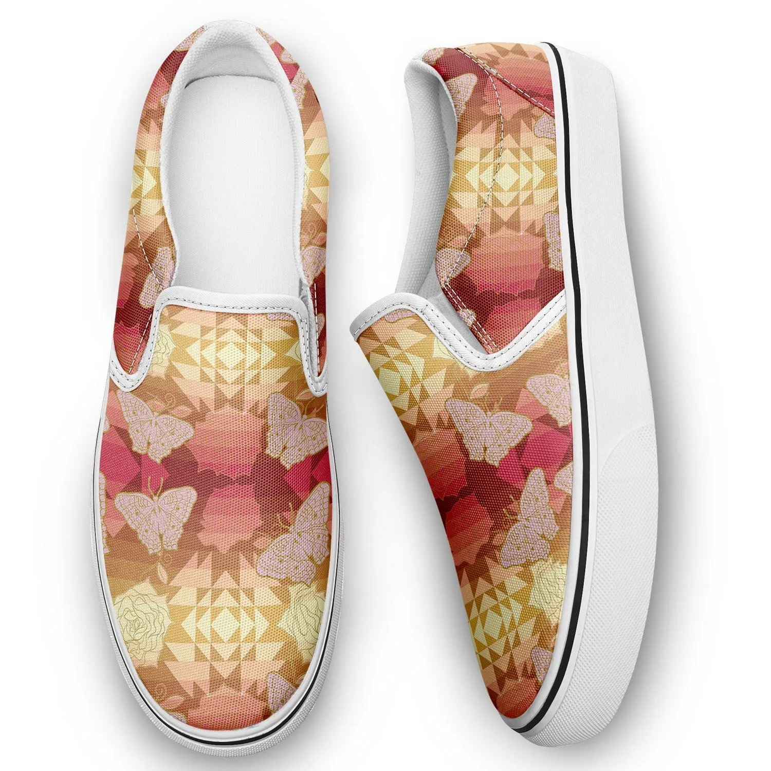 Butterfly and Roses on Geometric Otoyimm Kid's Canvas Slip On Shoes