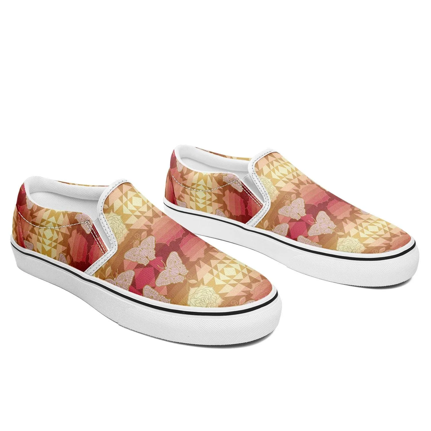 Butterfly and Roses on Geometric Otoyimm Kid's Canvas Slip On Shoes