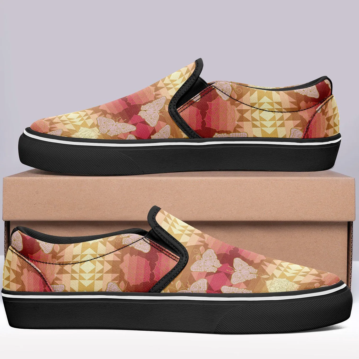 Butterfly and Roses on Geometric Otoyimm Kid's Canvas Slip On Shoes