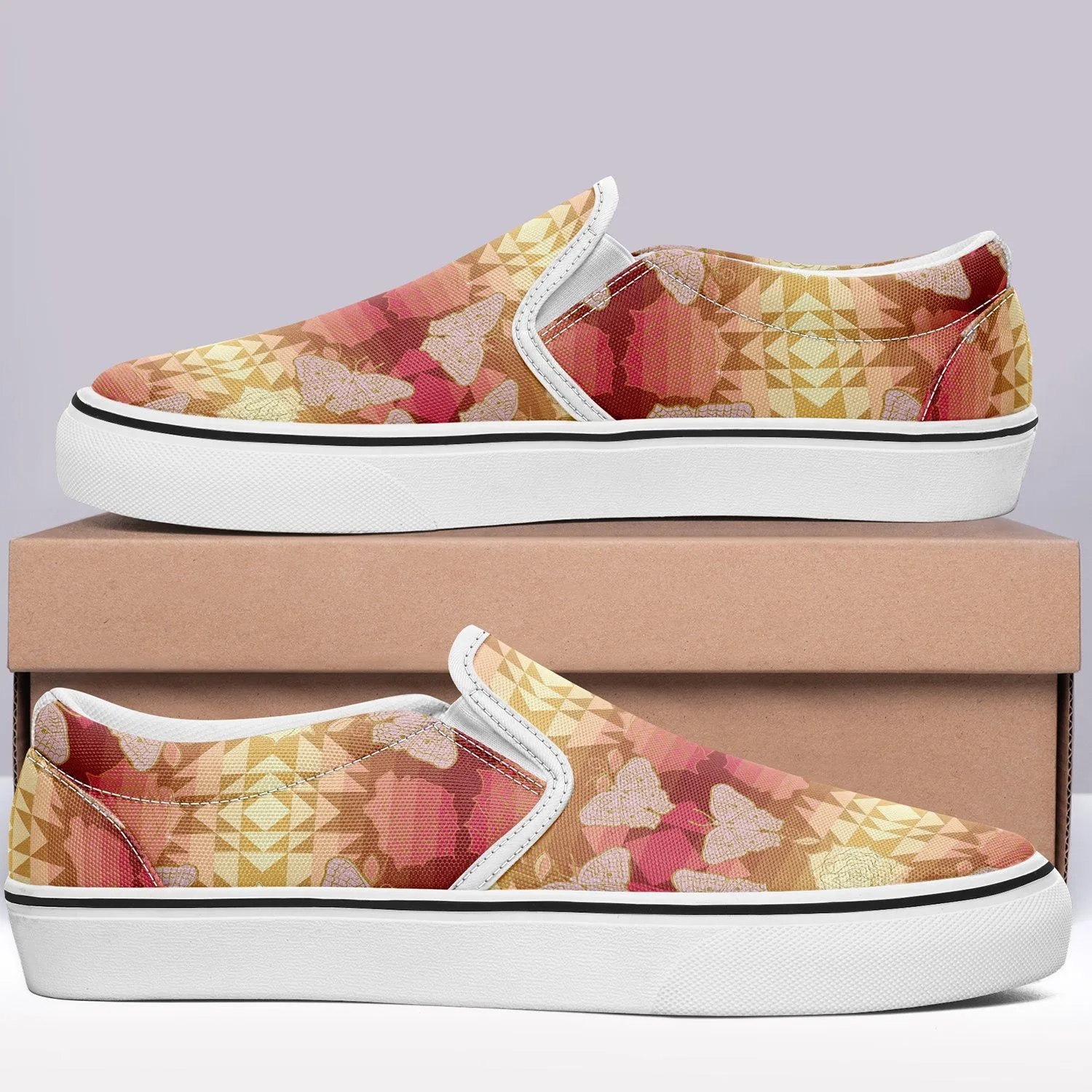 Butterfly and Roses on Geometric Otoyimm Kid's Canvas Slip On Shoes