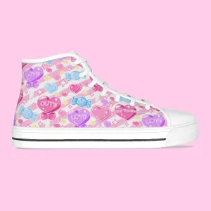 Candy Love Hearts (Colorful Cutie) Women's High Top Cutie Canvas Shoes