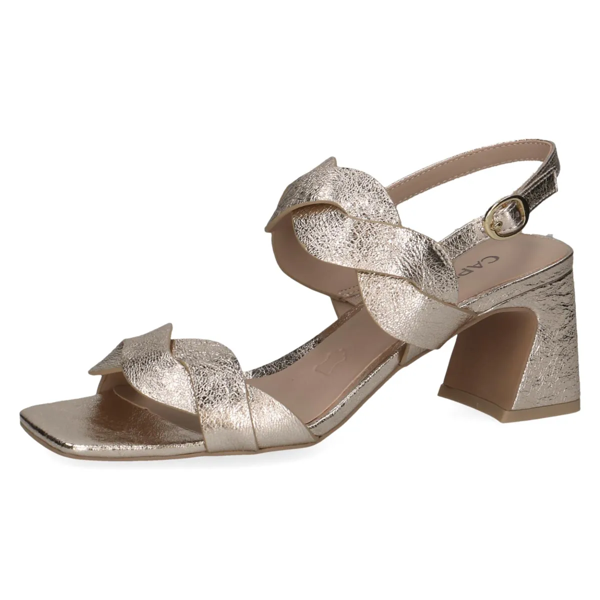 Caprice Gold Heel Women's Shoes with Block Heel and Buckle Strap