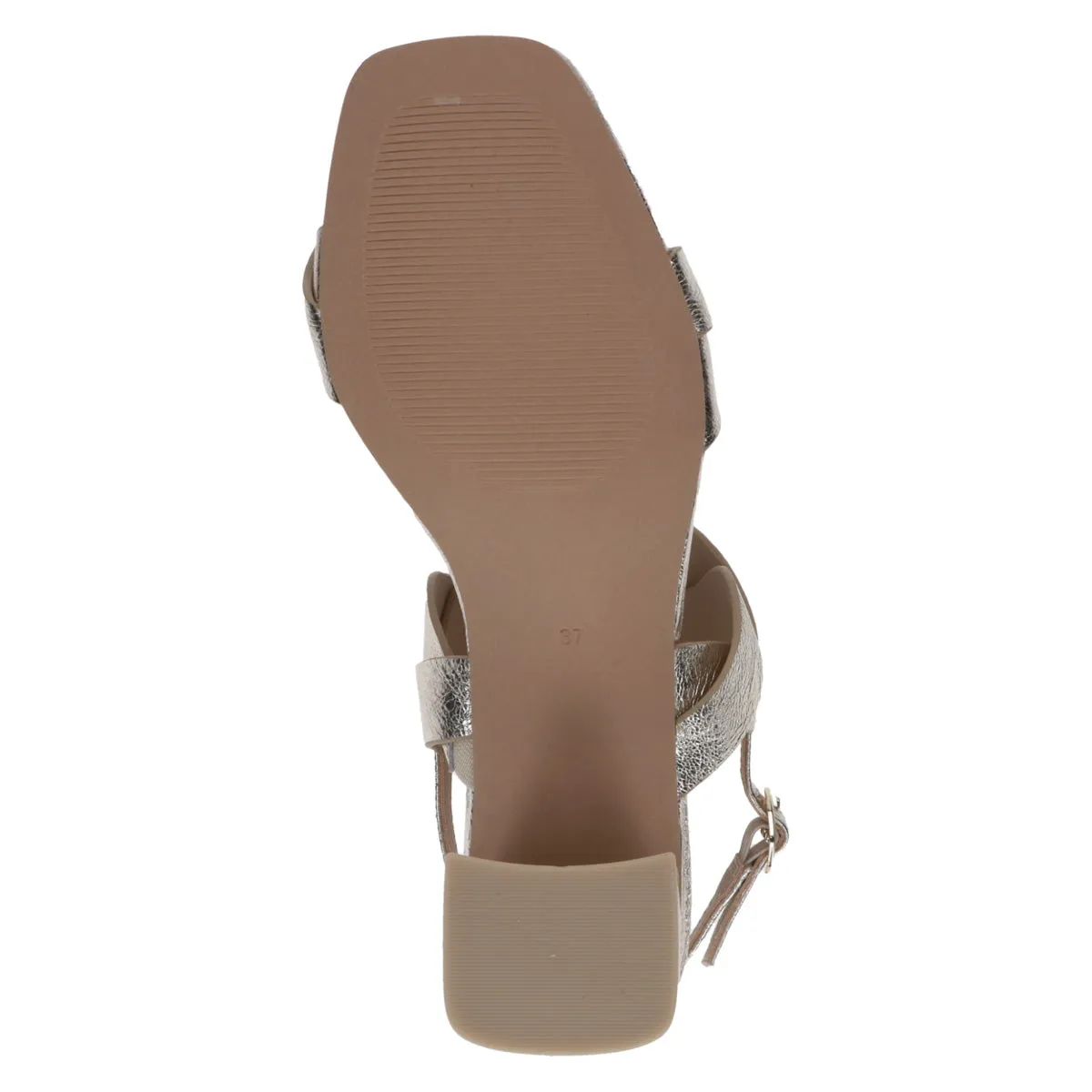 Caprice Gold Heel Women's Shoes with Block Heel and Buckle Strap