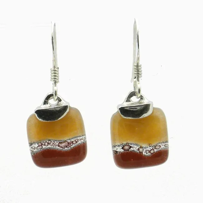 Caramel Mini Glass Square Earrings with Sterling Silver Tili Glass