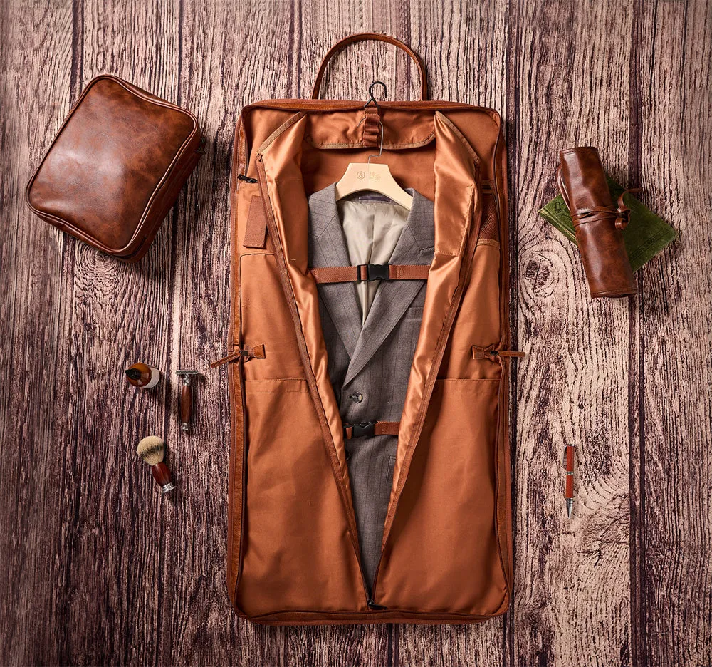 Carry On Garment Bag for Business Travel, Leather Men Suit Cover