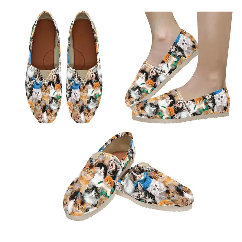 Cat Lover Slip-ons Colorful Canvas Shoes Wide