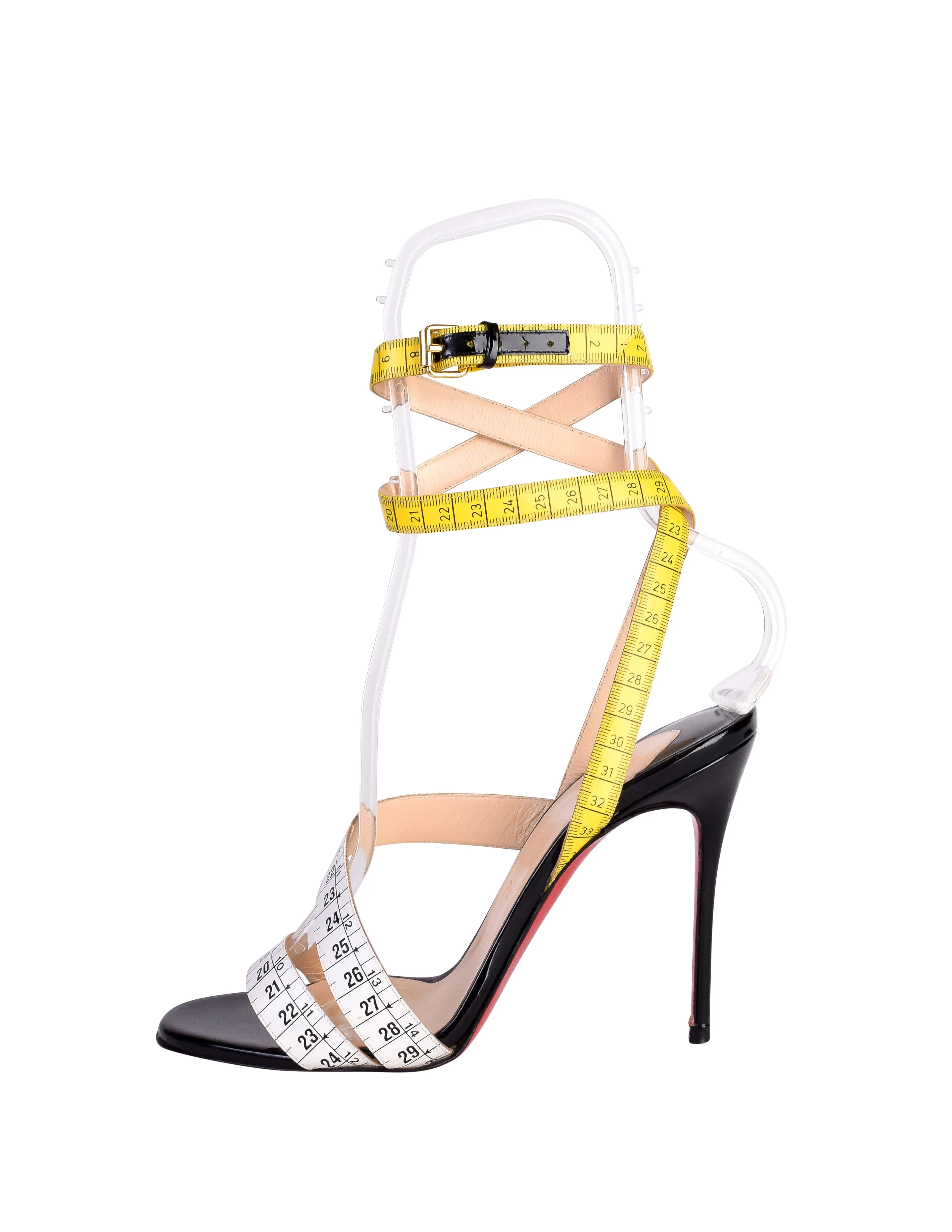 Christian Louboutin Vintage Trompe L'oeil Measuring Tape Patent Leather Strappy High Heels