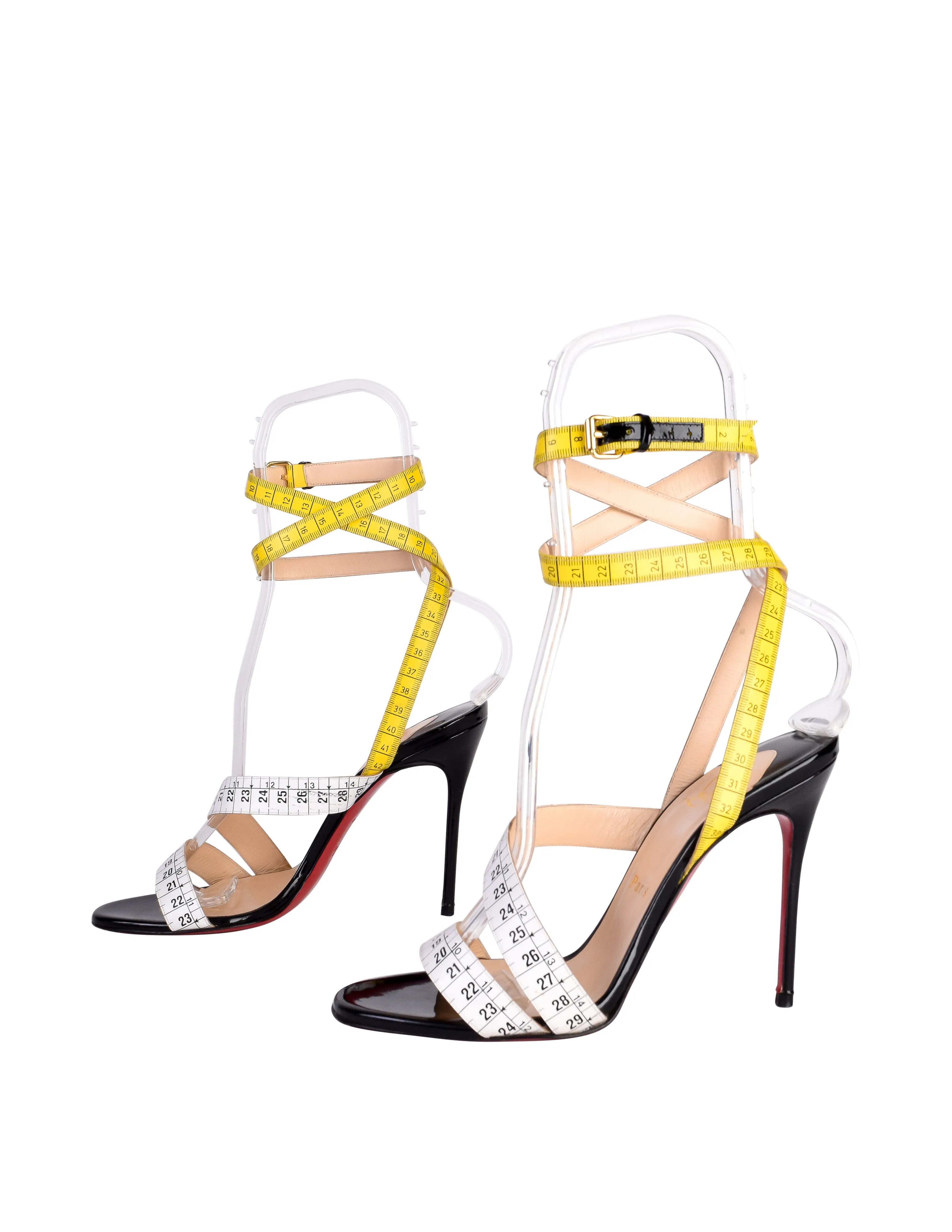 Christian Louboutin Vintage Trompe L'oeil Measuring Tape Patent Leather Strappy High Heels