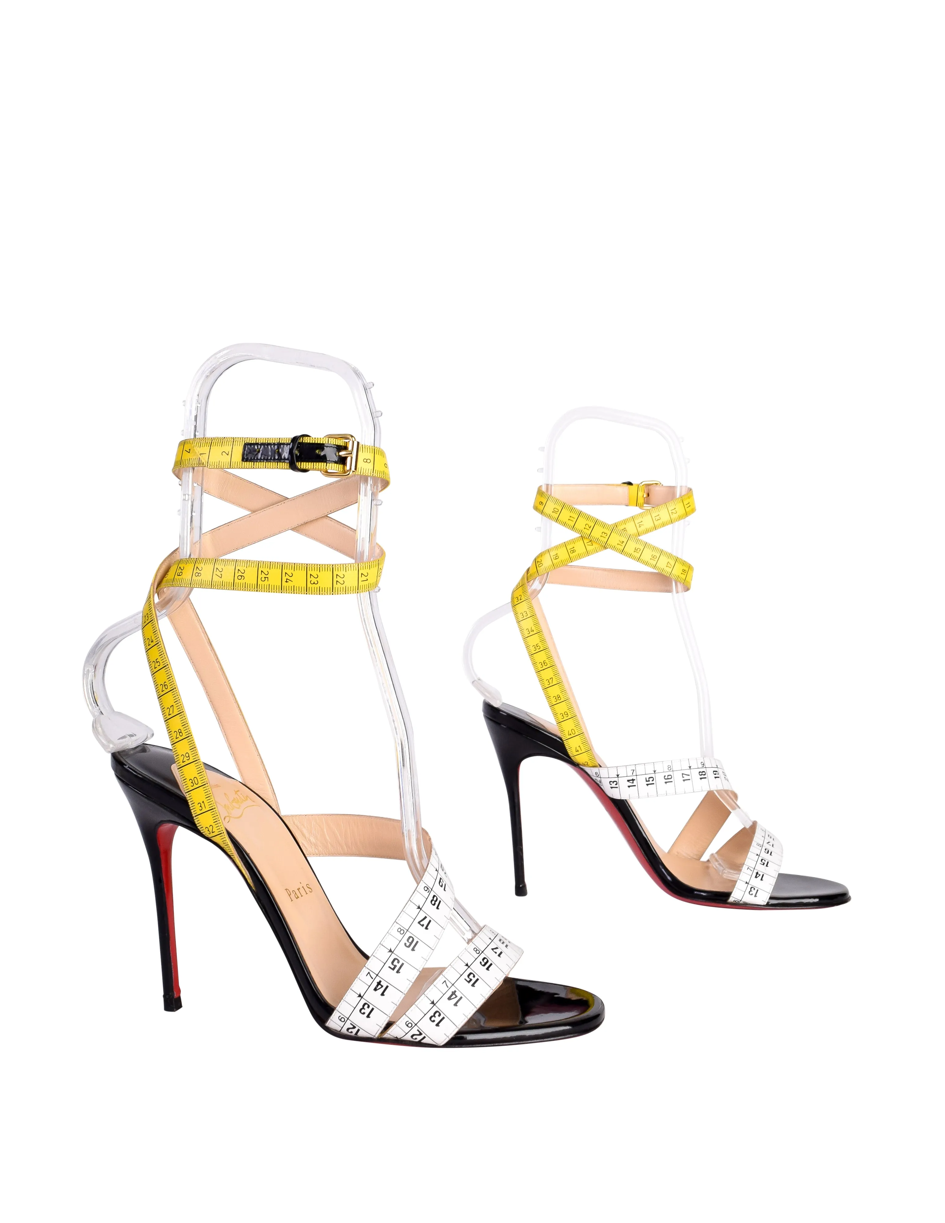 Christian Louboutin Vintage Trompe L'oeil Measuring Tape Patent Leather Strappy High Heels