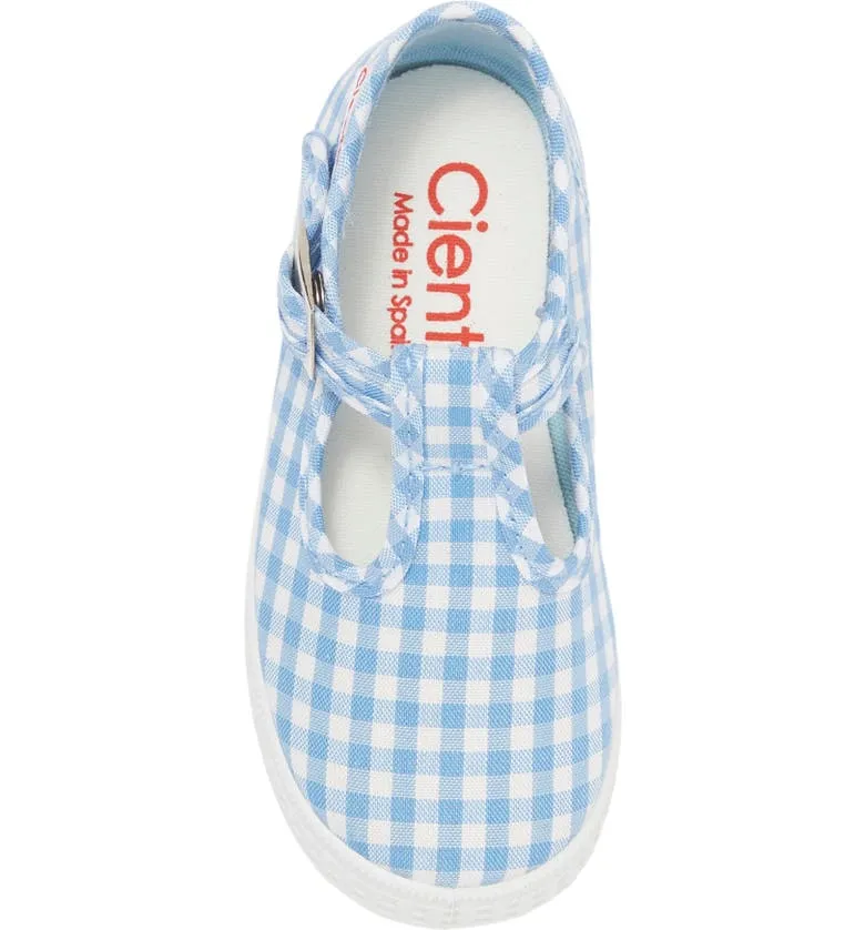 Cienta blue Gingham canvas kids shoes