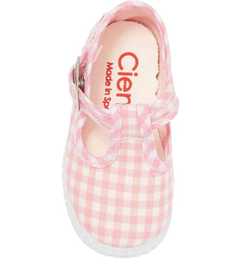 Cienta Pink Gingham canvas kids shoes