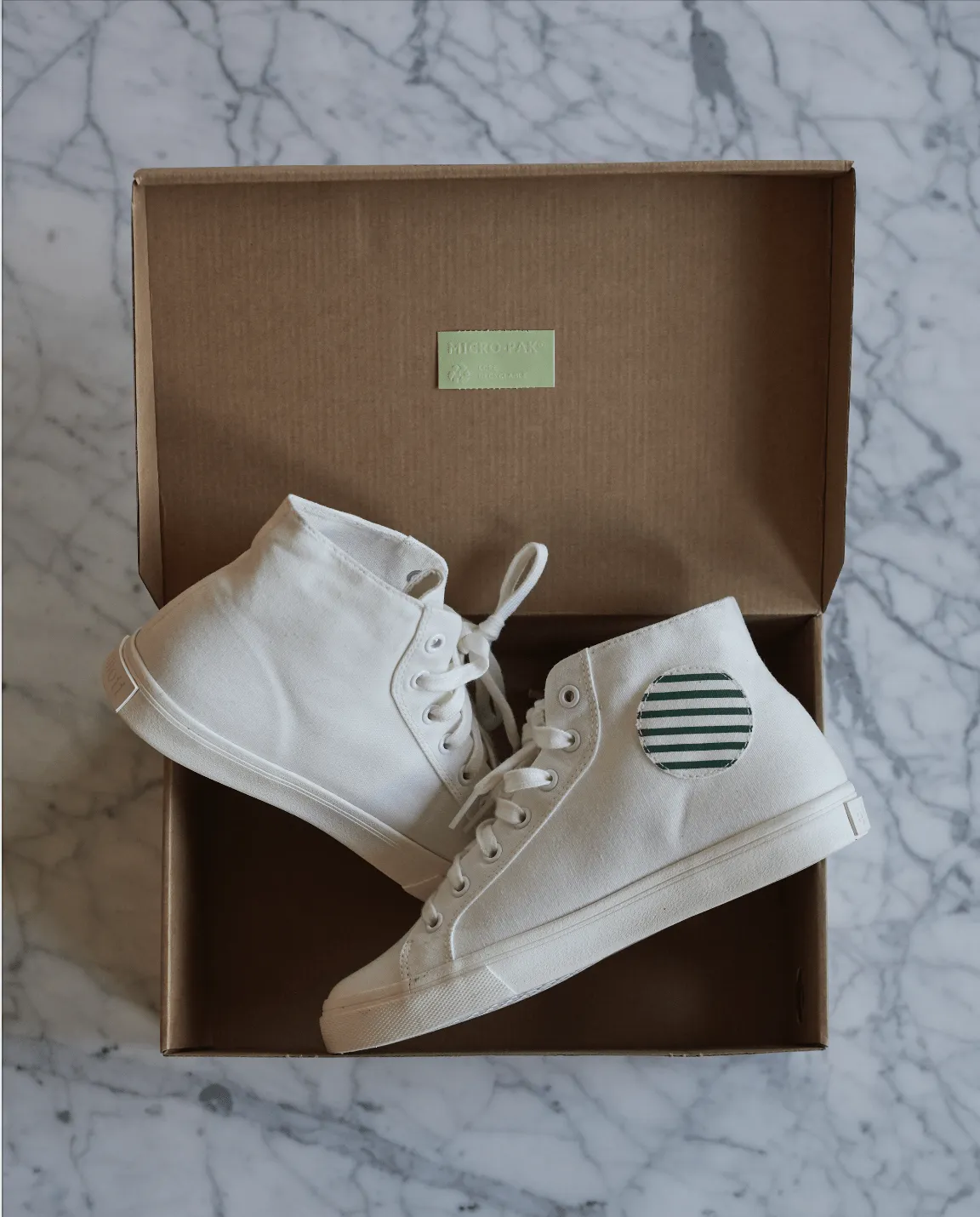 Climate Positive Recycled Canvas High-Top Sneakers | White/Stripes