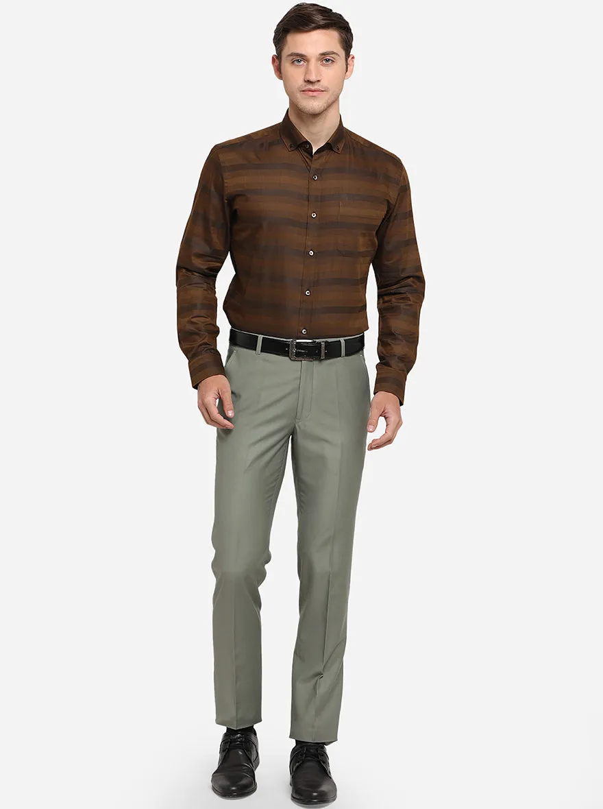 Coffee Brown Striped Slim Fit Formal Shirt | Greenfibre