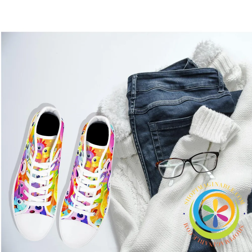 Colorful Creatures Ladies High Top Canvas Shoes