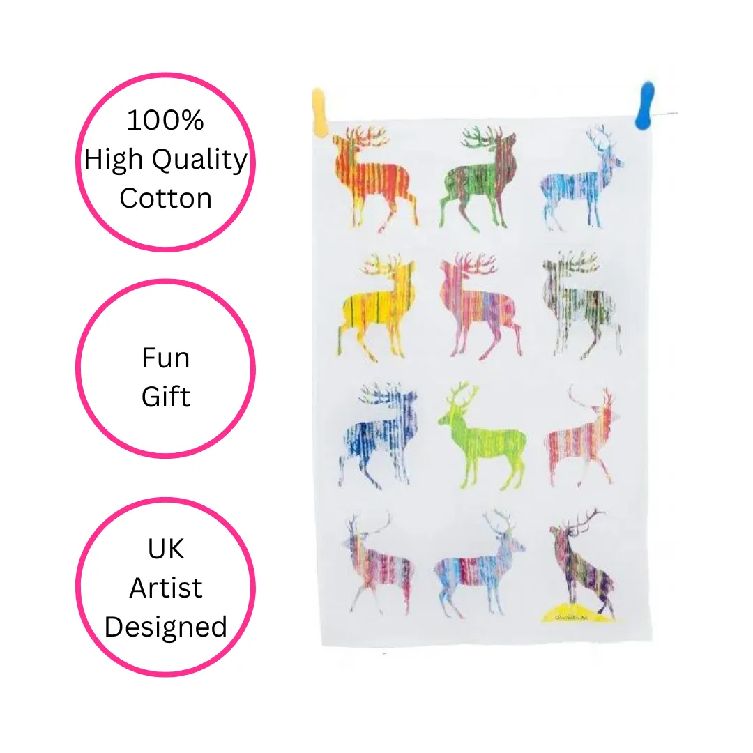 COLOURFUL STAG TEA TOWEL (MULTI)