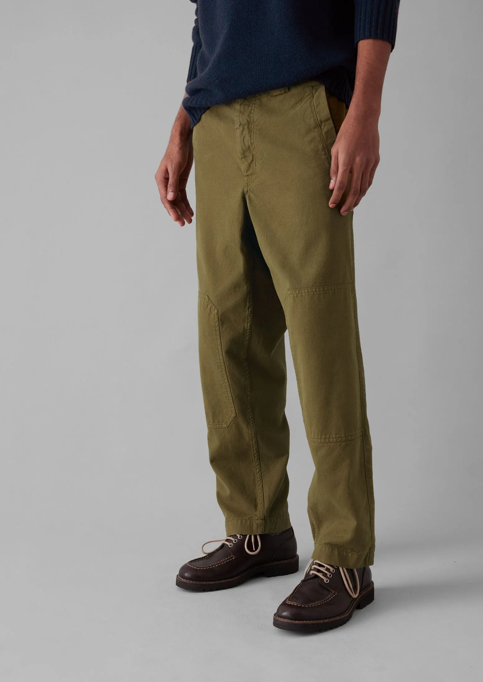 Cotton Canvas Tapered Pants | Woodland Green