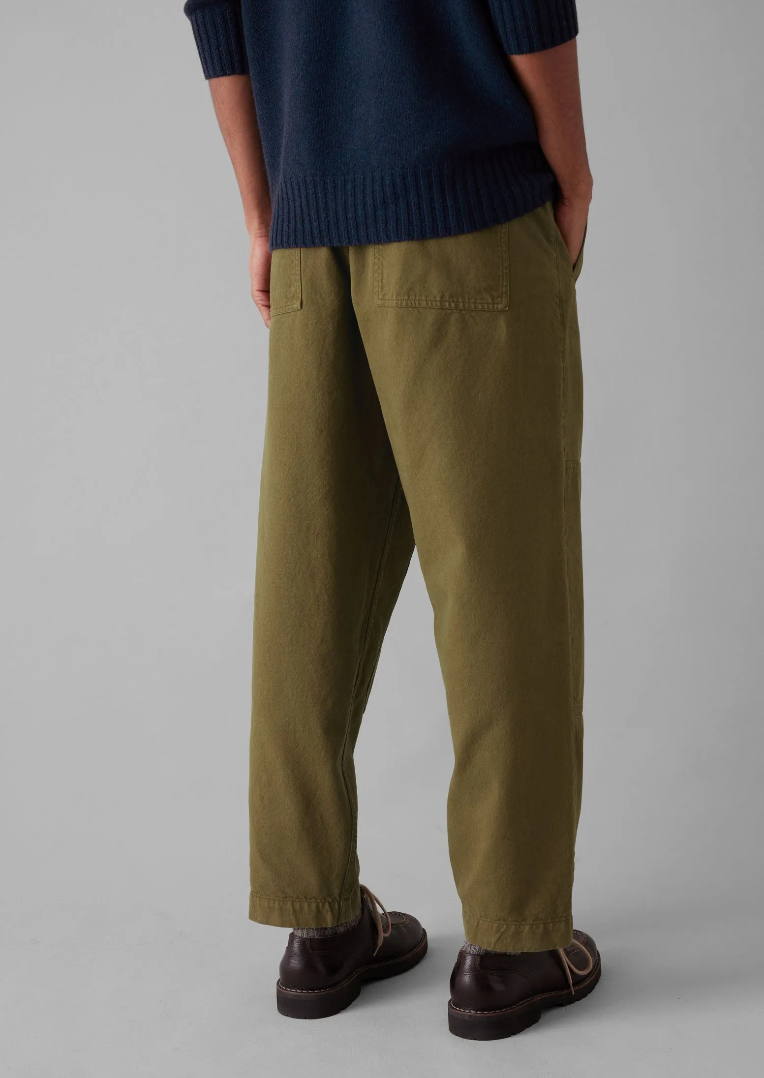 Cotton Canvas Tapered Pants | Woodland Green