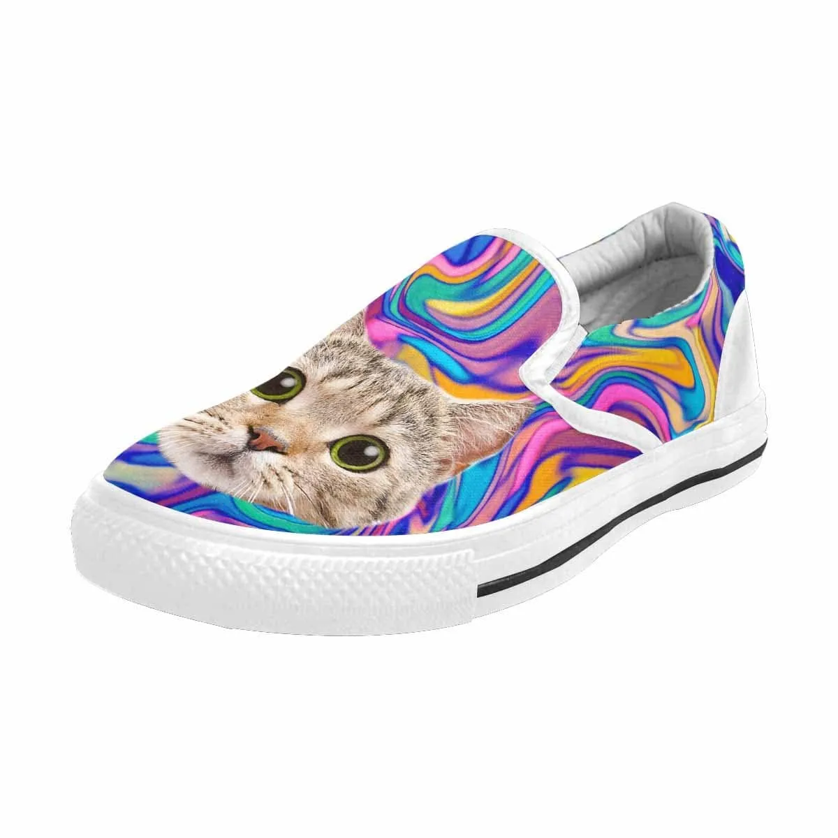 Custom Cat Face Marble Slip-on Canvas Shoes