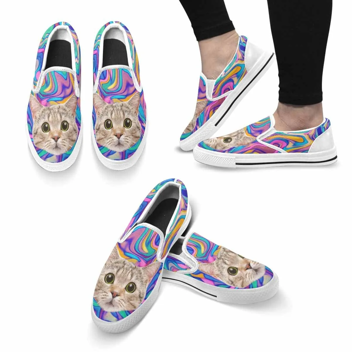 Custom Cat Face Marble Slip-on Canvas Shoes