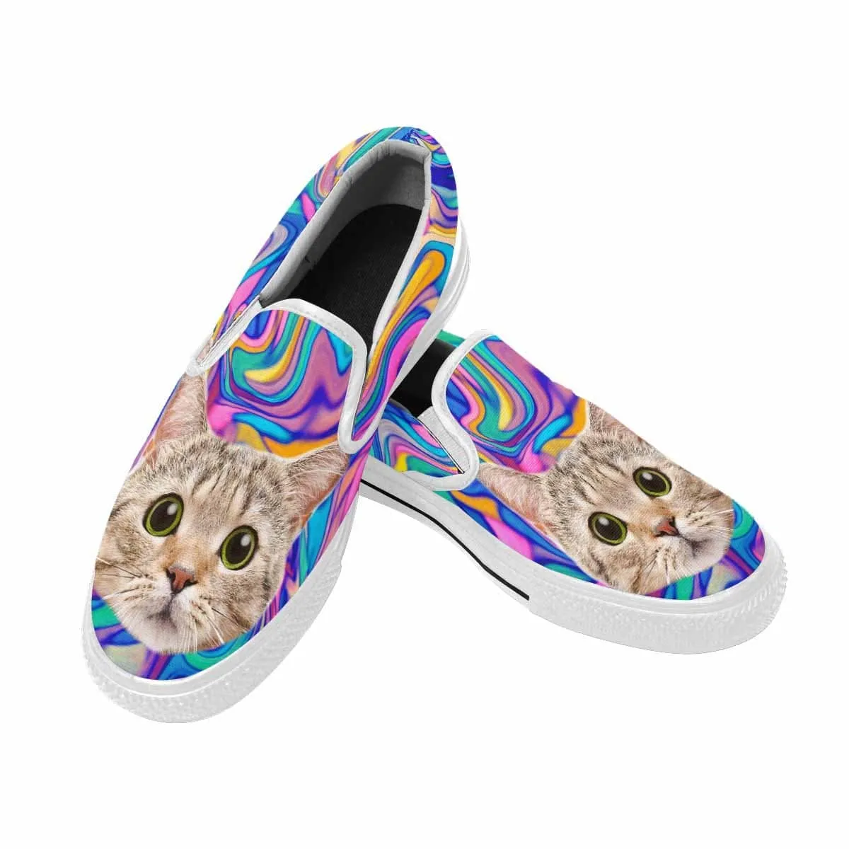 Custom Cat Face Marble Slip-on Canvas Shoes