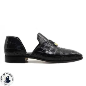 Custom Made Men's Black Leather Half Shoe Moccasin Leather Tassels Formal Men's Shoes