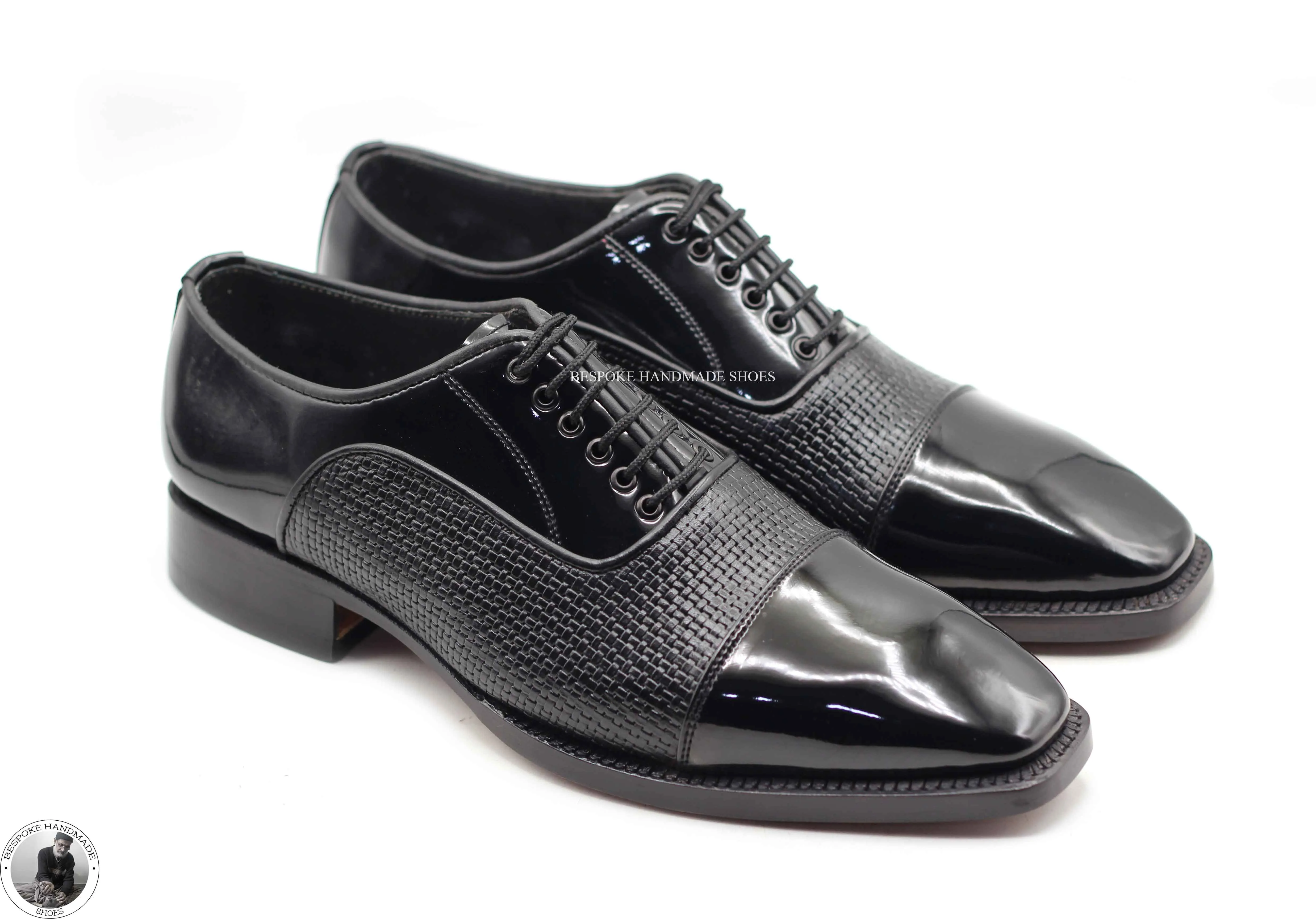 Custom Made Men's Black Patent Leather Oxford Toe Cap Lace Up Casual,Fashion Men's Shoes