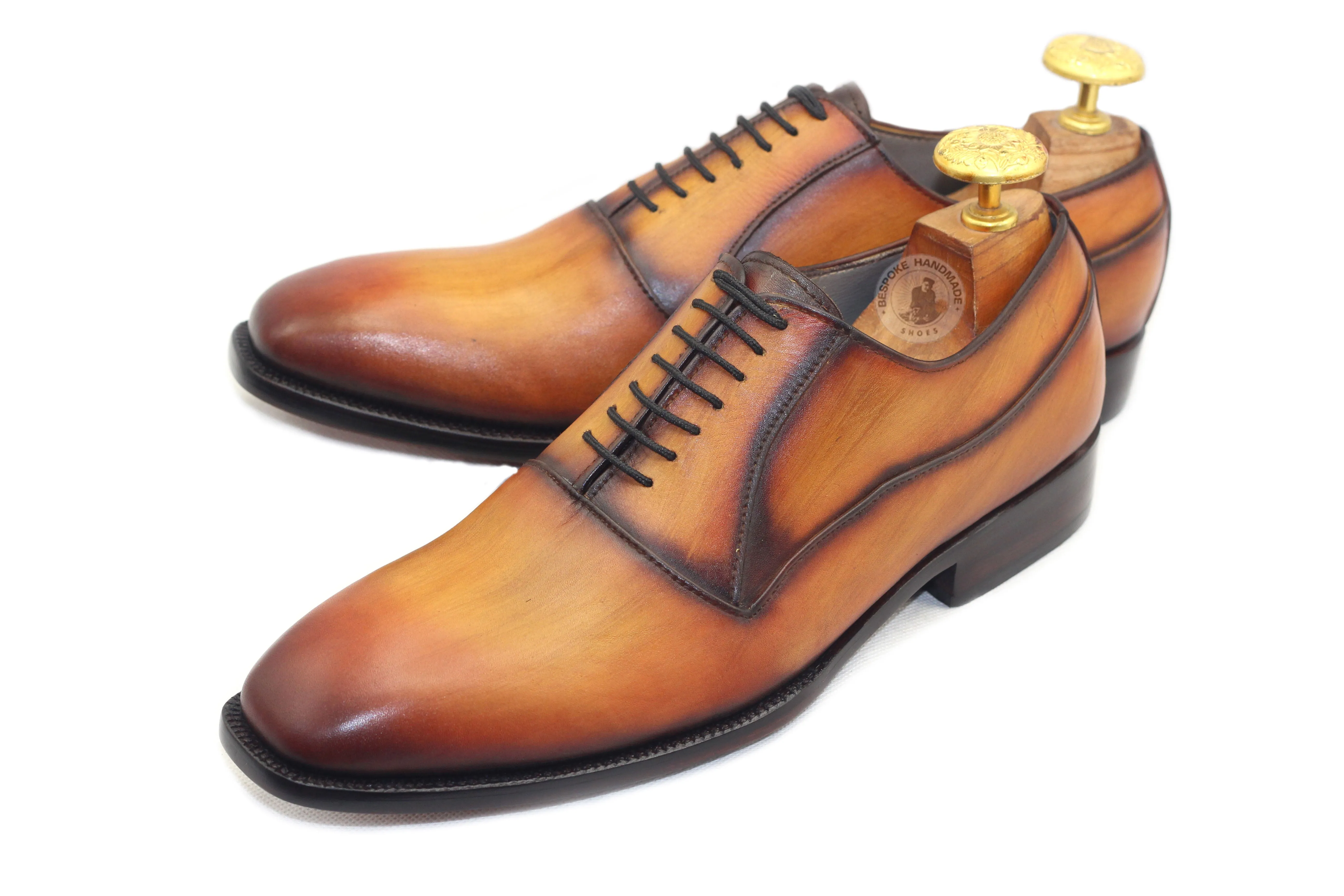 Custom Made Tan Color Leather Oxford Whole-cut Dress Formal Men's Shoes