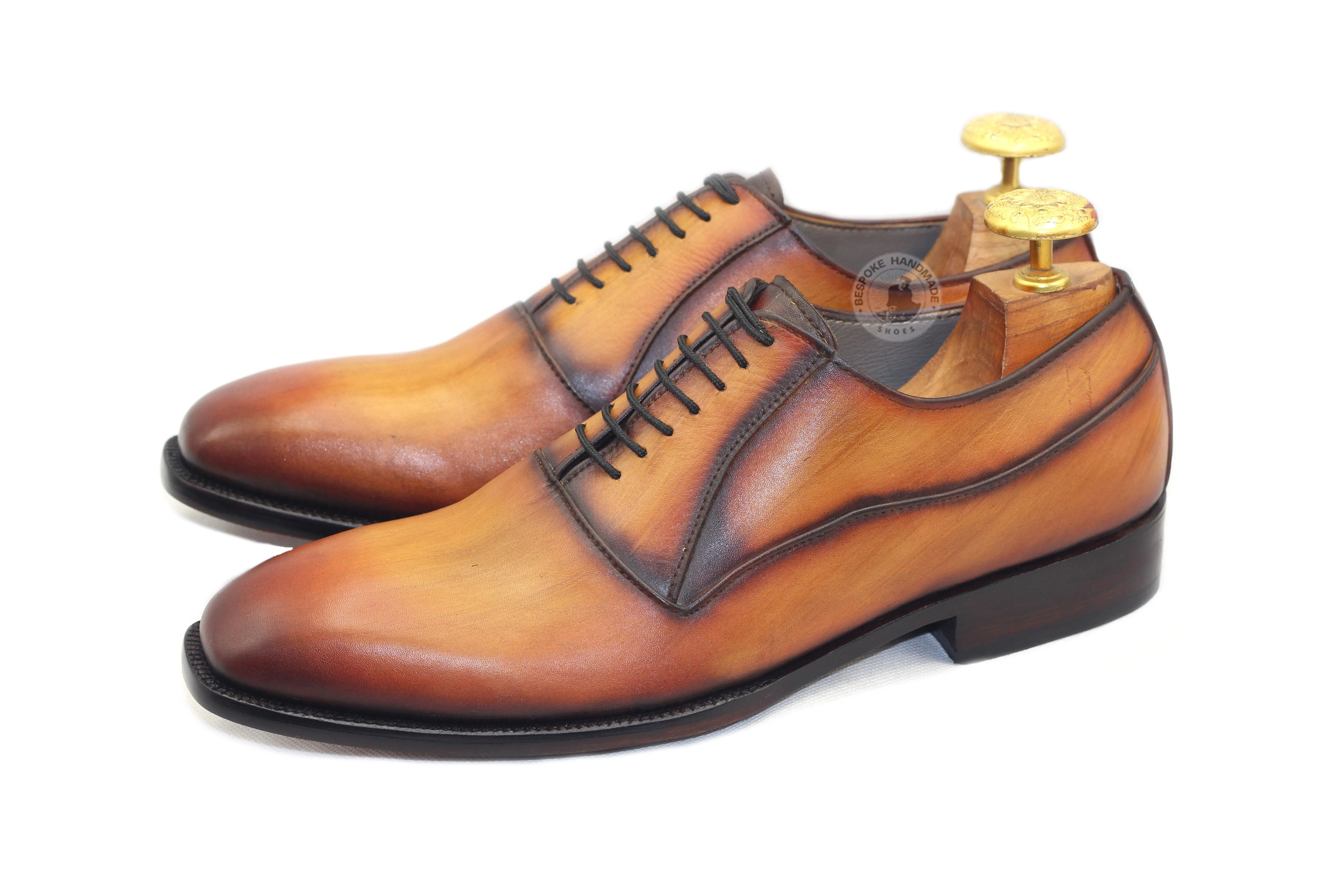 Custom Made Tan Color Leather Oxford Whole-cut Dress Formal Men's Shoes