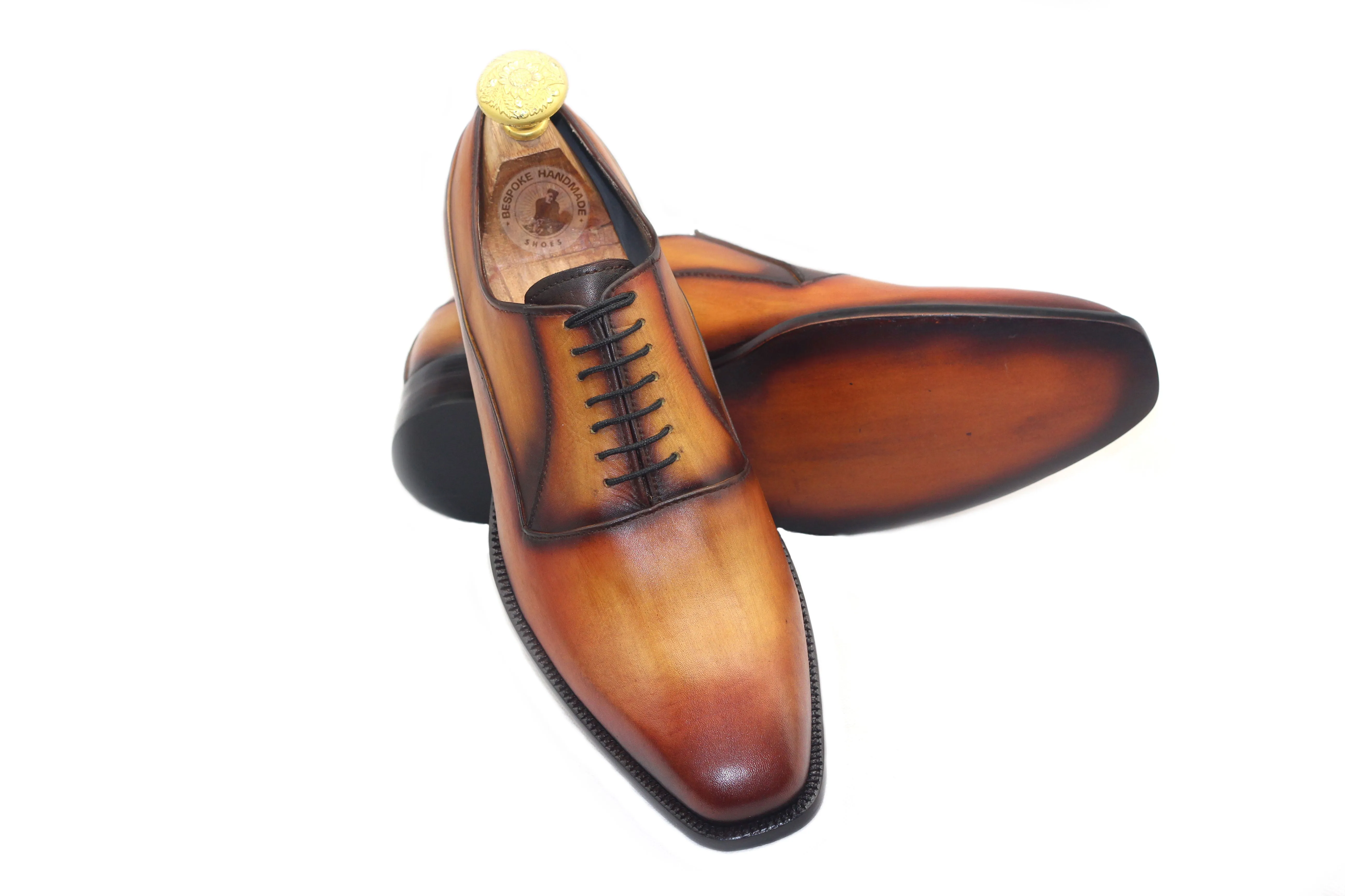 Custom Made Tan Color Leather Oxford Whole-cut Dress Formal Men's Shoes