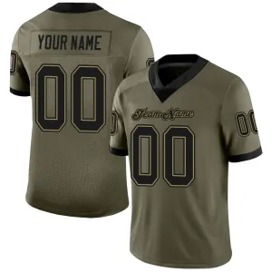 Custom Olive Black-Old Gold Mesh Salute To Service Football Jersey