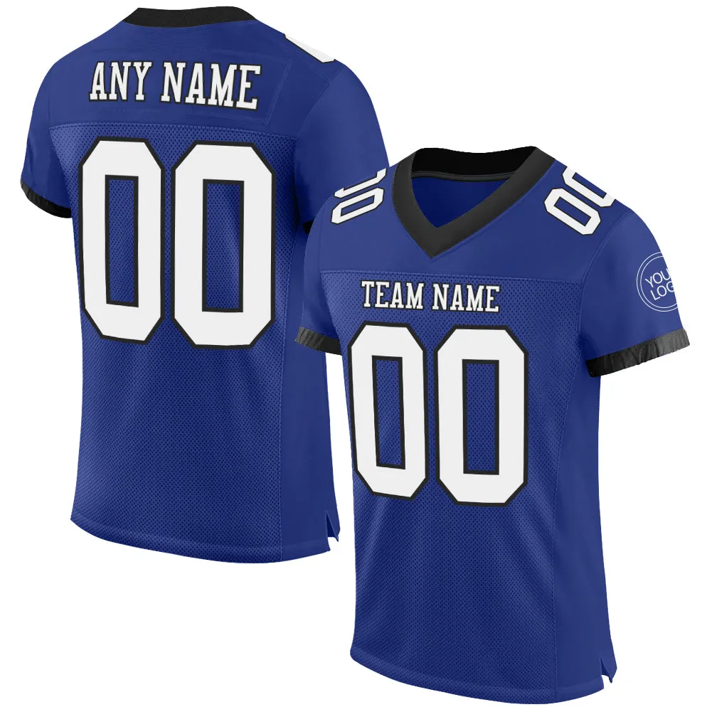 Custom Royal White-Balck Mesh Authentic Football Jersey