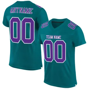 Custom Teal Purple-White Mesh Authentic Football Jersey