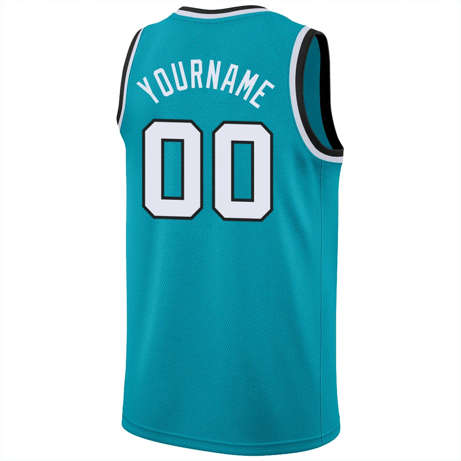 Custom Teal White-Black Round Neck Rib-Knit Basketball Jersey