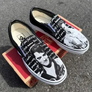 Custom Vans Shoes - Elvis Presley Custom Shoes - Black Slip On Vans