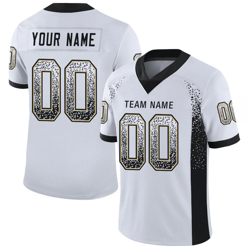 Custom White Black-Vegas Gold Mesh Drift Fashion Football Jersey