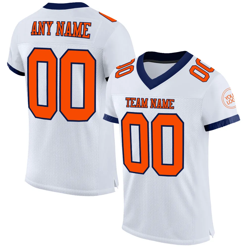 Custom White Orange-Navy Mesh Authentic Football Jersey